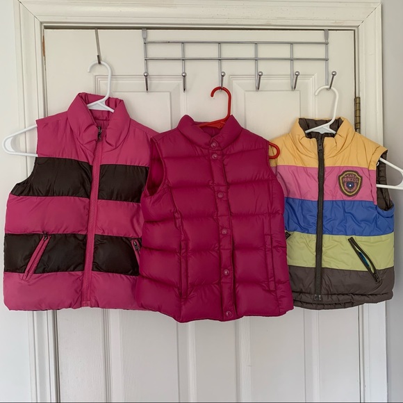 Lot of 3 Girl’s 4 Puffer Vests Children’s Place & Lands’ End Pinks / Brown EXC - Picture 1 of 15